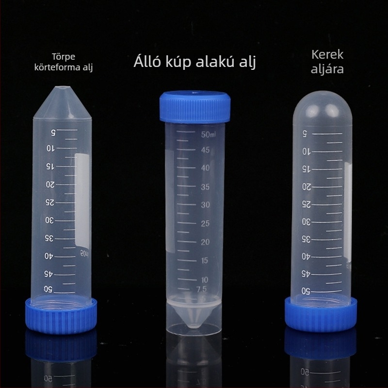 Plasztikus centrifugacső graduált skálával, átlátszó, csavaros kupakkal, egyszer használatos