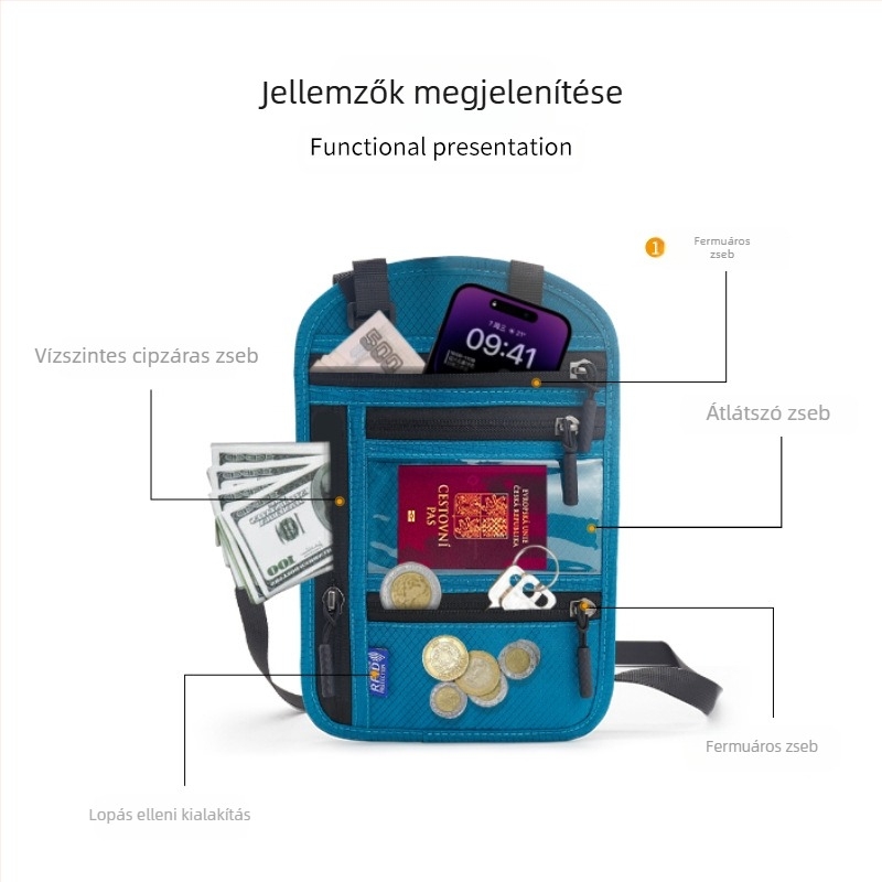 Feijin RFID nyakpántos útlevél tartó – nylon, vízálló, antibakteriális, útlevél és dokumentumok tárolója, uniszex