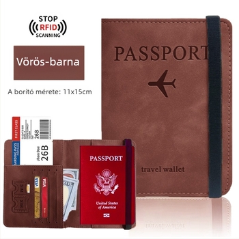 RFID-védelemmel ellátott útlevél-tartó — PU bőr, multifunkcionális útlevél-táska SIM-kártya- és kártyatartóval