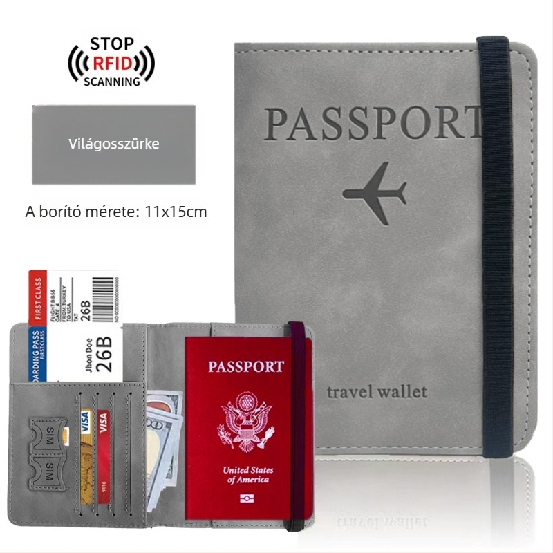 RFID-védelemmel ellátott útlevél-tartó — PU bőr, multifunkcionális útlevél-táska SIM-kártya- és kártyatartóval