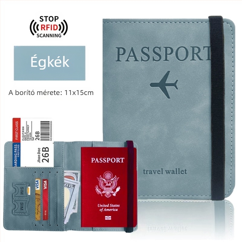 RFID-védelemmel ellátott útlevél-tartó — PU bőr, multifunkcionális útlevél-táska SIM-kártya- és kártyatartóval