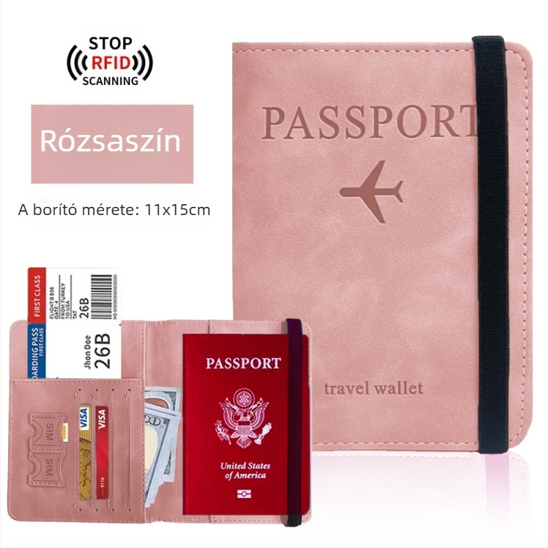 RFID-védelemmel ellátott útlevél-tartó — PU bőr, multifunkcionális útlevél-táska SIM-kártya- és kártyatartóval