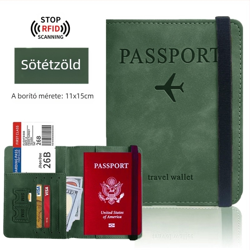 RFID-védelemmel ellátott útlevél-tartó — PU bőr, multifunkcionális útlevél-táska SIM-kártya- és kártyatartóval