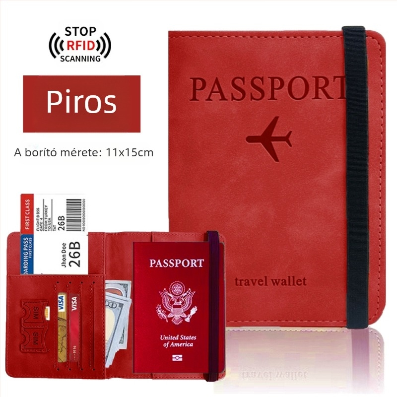 RFID-védelemmel ellátott útlevél-tartó — PU bőr, multifunkcionális útlevél-táska SIM-kártya- és kártyatartóval
