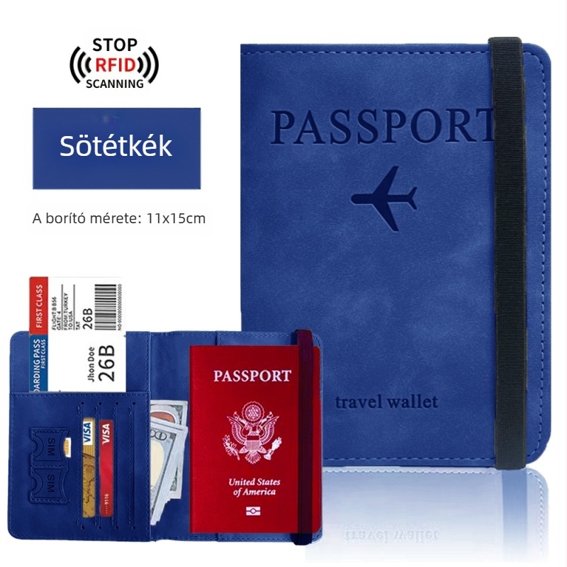 RFID-védelemmel ellátott útlevél-tartó — PU bőr, multifunkcionális útlevél-táska SIM-kártya- és kártyatartóval