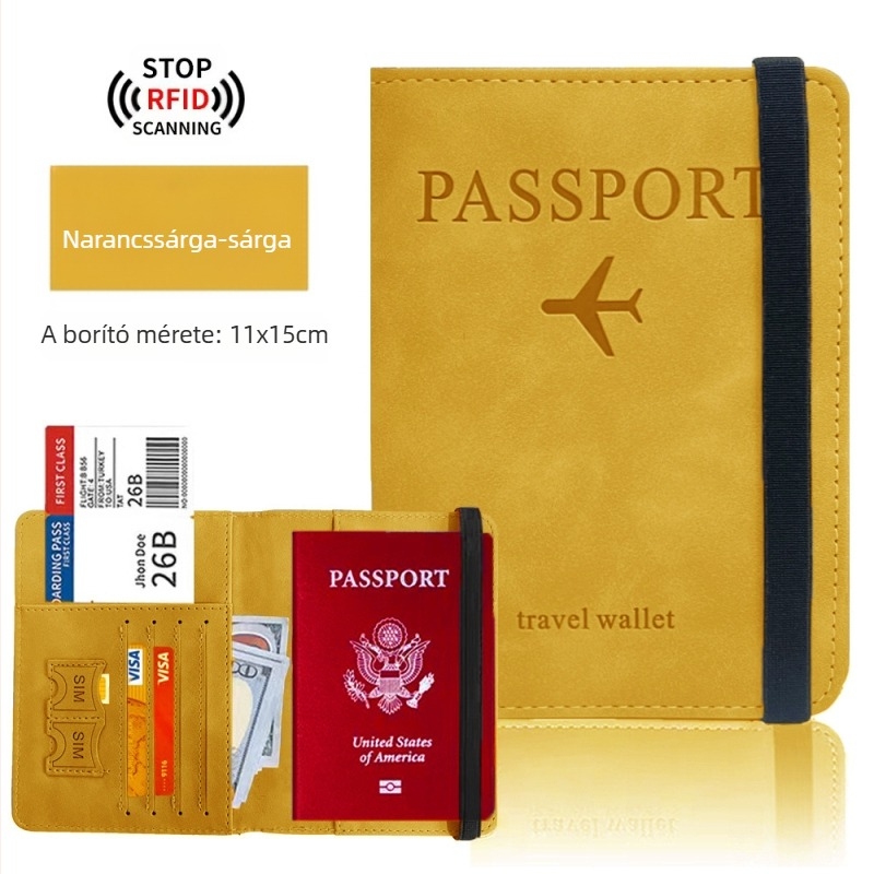 RFID-védelemmel ellátott útlevél-tartó — PU bőr, multifunkcionális útlevél-táska SIM-kártya- és kártyatartóval