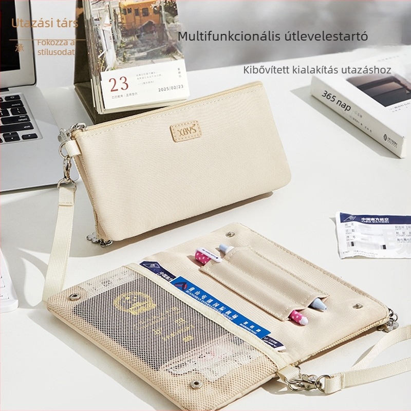 Többfunkciós útlevél- és dokumentumtáska - azonosító kártya és jegy szervező, modell A012, anyag: szövet, ofszet nyomtatás