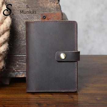 Uniszex utlevél-tartó valódi tehénbőrből, mágneses zárással — útlevél rekesz, kártya- és ID rekeszek, fénykép rekesz, testre szabható logó