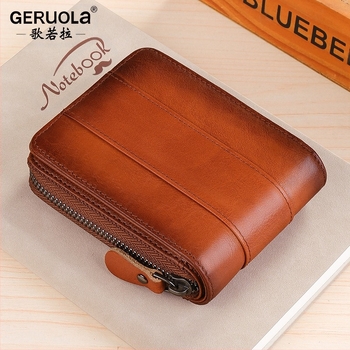 Férfi rövid pénztárca valódi bőrből, 1 hajtás, városi minimalist stílus, egyszínű modell, lopás elleni funkció