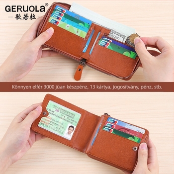 Férfi rövid pénztárca valódi bőrből, 1 hajtás, városi minimalist stílus, egyszínű modell, lopás elleni funkció