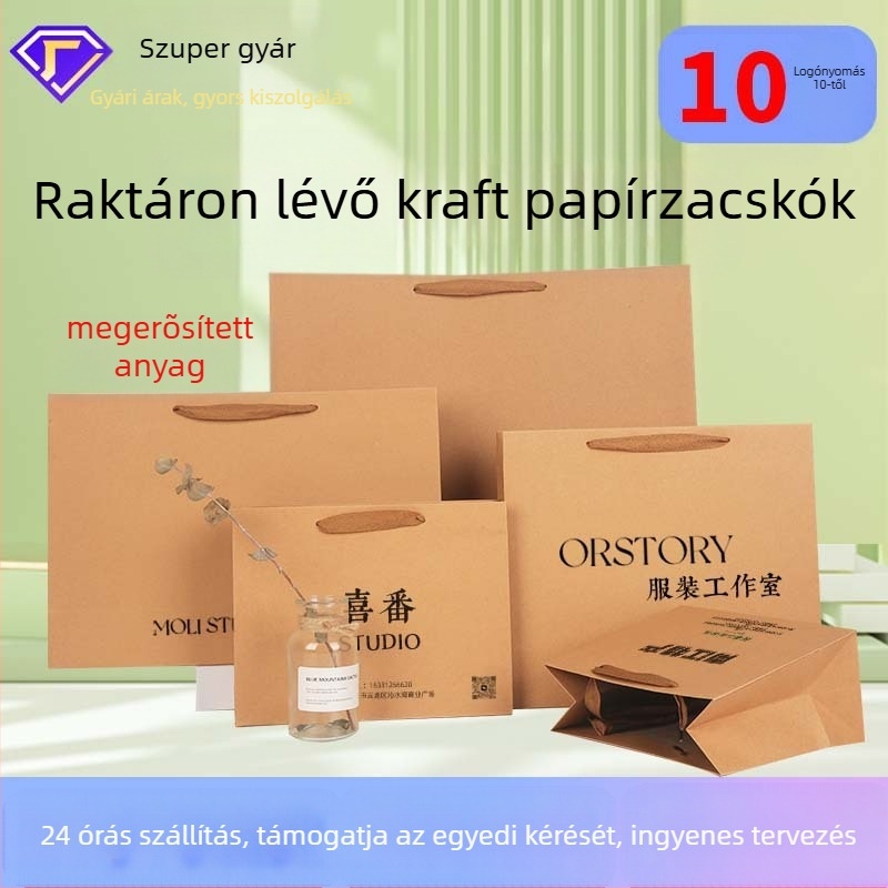 Kraftpapír kézitáska ruházathoz – ofszet nyomtatás, logó nyomtatva, testreszabható csomagolás