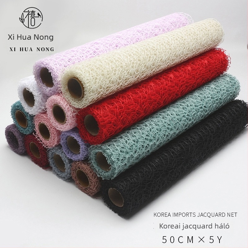 Jacquard géz háló virágcsomagoláshoz — Xi Hua Nong márka — Anyag: géz; Eredet: Yiwu, Kína; Gyártás: Műanyag; Engedélyezett magánmárkák: Igen