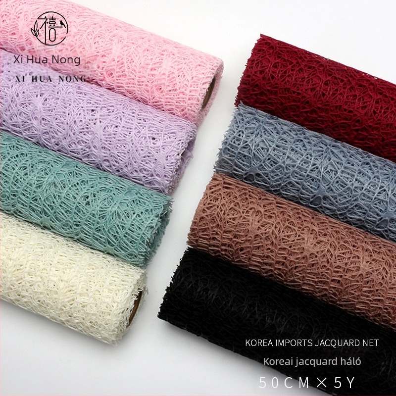 Jacquard géz háló virágcsomagoláshoz — Xi Hua Nong márka — Anyag: géz; Eredet: Yiwu, Kína; Gyártás: Műanyag; Engedélyezett magánmárkák: Igen