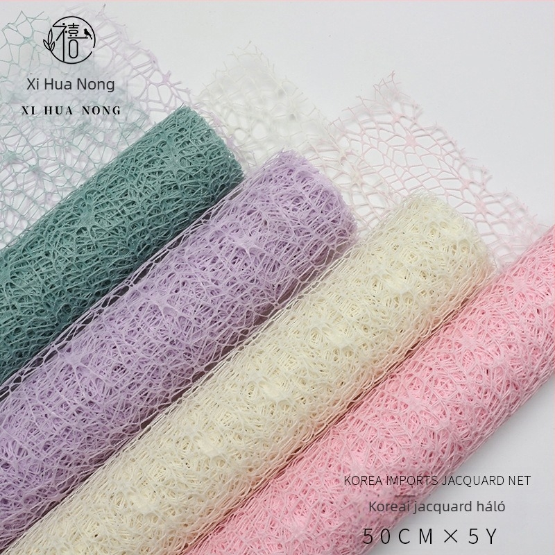 Jacquard géz háló virágcsomagoláshoz — Xi Hua Nong márka — Anyag: géz; Eredet: Yiwu, Kína; Gyártás: Műanyag; Engedélyezett magánmárkák: Igen