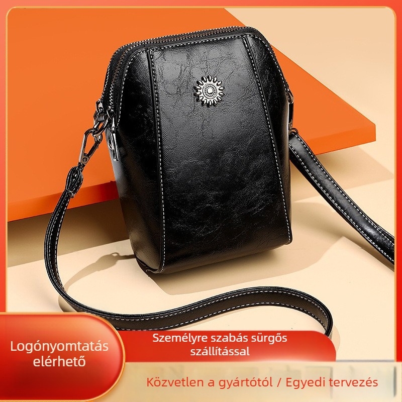 Ming Chen PU bőr telefon táska, keresztpántos kivitel, függőleges négyzet alak, cipzáras nyitás, belső zseb cipzárral