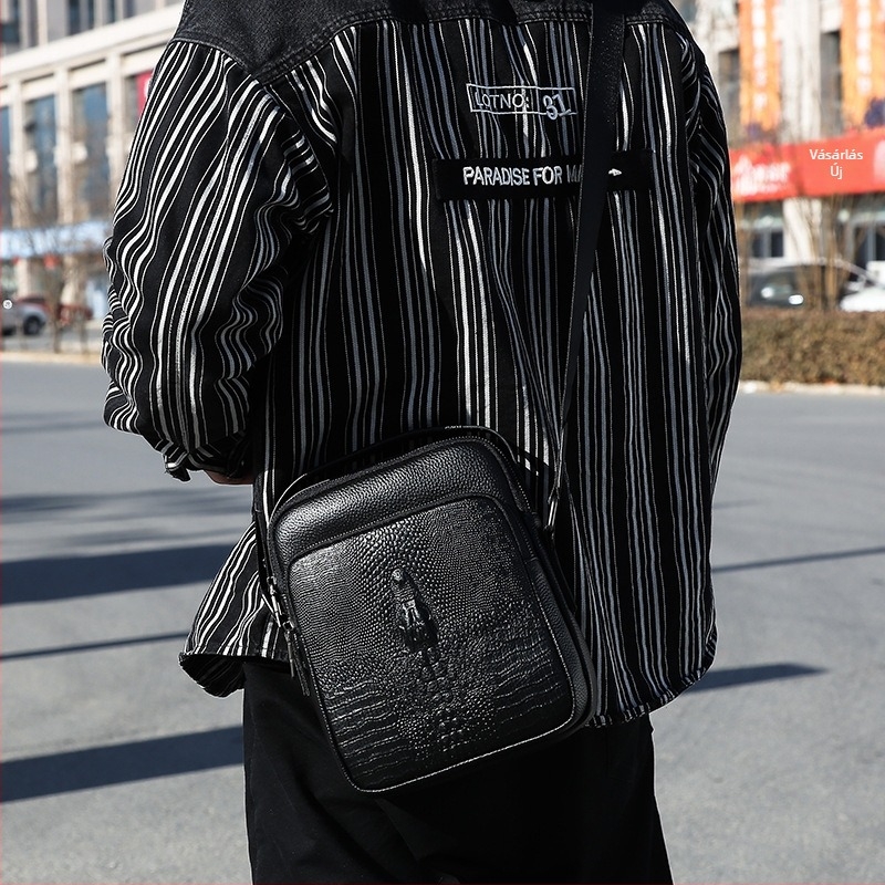 Férfi válltáska - felsőréteg marhabőr, belső nylon bélés, üzleti utakhoz és szabadidős utazásokhoz