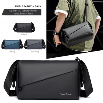 PUANTI férfi vállon átvetős táska városi egyszerű stílusban, membrán anyag, poliészter bélés, egyszínű mintázat