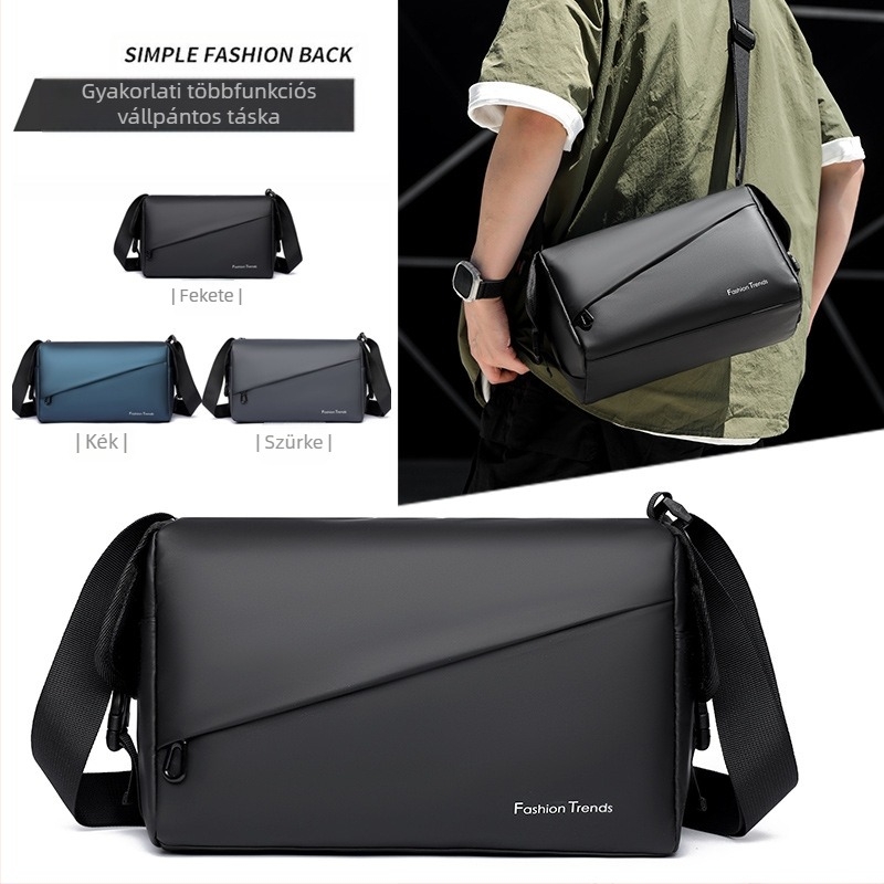 PUANTI férfi vállon átvetős táska városi egyszerű stílusban, membrán anyag, poliészter bélés, egyszínű mintázat