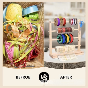 Fából készült szalag- és gyapjú tárolóállvány, japán stílusú asztali rendező, négy rétegű, többfunkciós