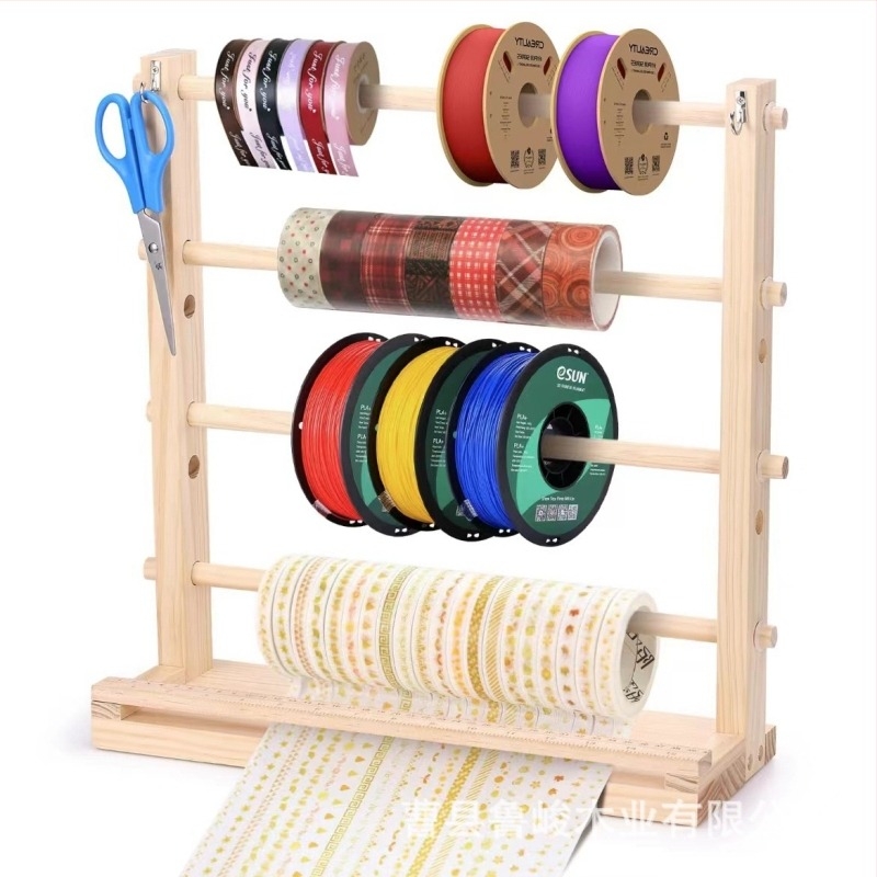 Fából készült szalag- és gyapjú tárolóállvány, japán stílusú asztali rendező, négy rétegű, többfunkciós