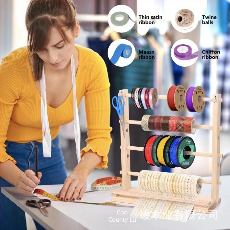 Fából készült szalag- és gyapjú tárolóállvány, japán stílusú asztali rendező, négy rétegű, többfunkciós