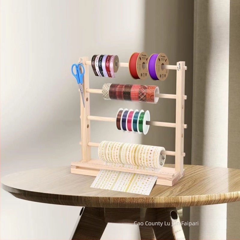 Fából készült szalag- és gyapjú tárolóállvány, japán stílusú asztali rendező, négy rétegű, többfunkciós