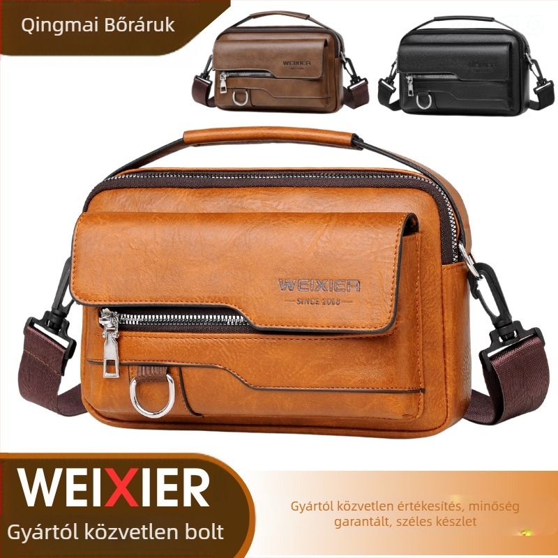 Férfi crossbody táska PU bőrből, vízálló, WEIXIER márka, kompatibilis 8 hüvelykes laptophoz
