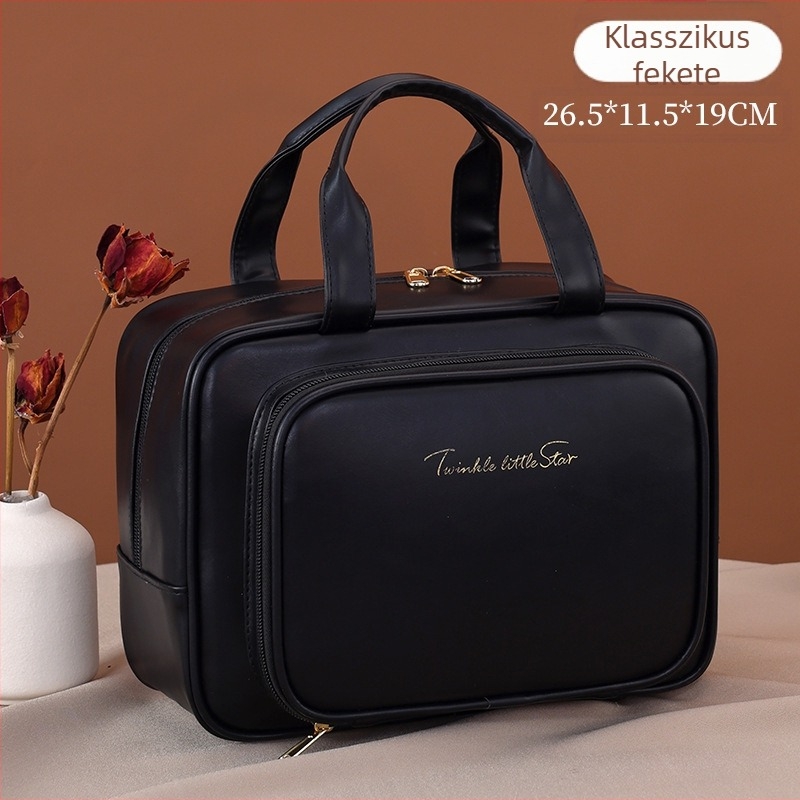 PU anyagú sminktáska nagy kapacitású elválasztó rekeszekkel, vízálló, utazáshoz hordozható