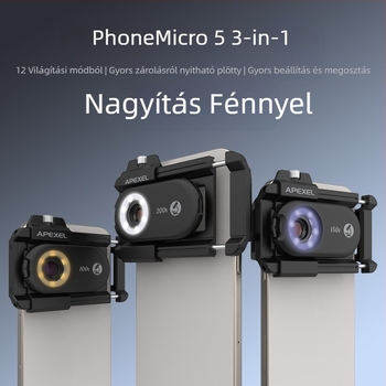 Gépi mikroszkóp 200X, 3 az 1-ben mobiltelefonos nagyító, ékszerek és áramkörök vizsgálatához, ABS ház, 131 g, univerzális modell