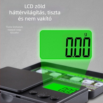 Új modell zöld háttérvilágításos zsebmérleg 1000 g kapacitás, ékszer mérleg 0,01 karát, kompakt