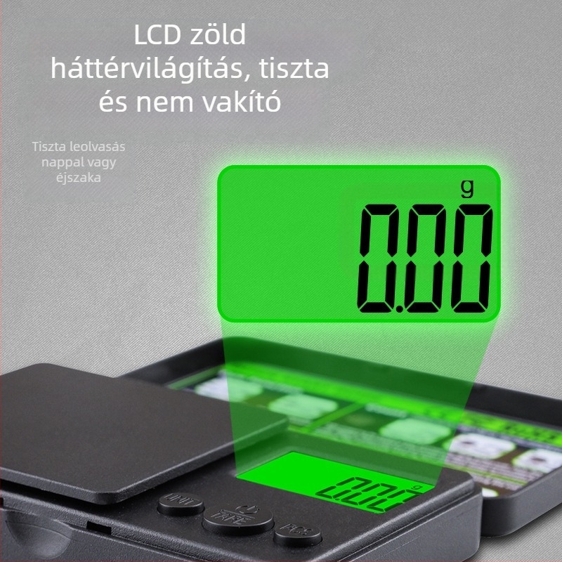 Új modell zöld háttérvilágításos zsebmérleg 1000 g kapacitás, ékszer mérleg 0,01 karát, kompakt