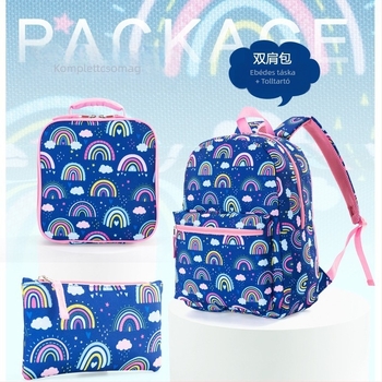 GUSTELL Uniszex iskolai hátizsák Oxford anyagból, nagy kapacitás, gerinprotektív, légpárnás vállpántok, szivárvány mintázat