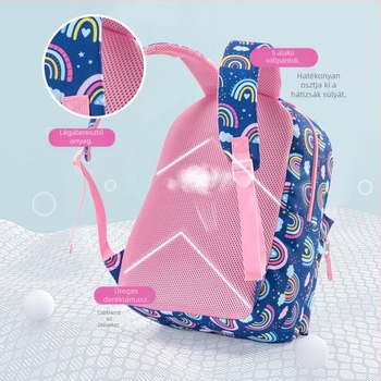 GUSTELL Uniszex iskolai hátizsák Oxford anyagból, nagy kapacitás, gerinprotektív, légpárnás vállpántok, szivárvány mintázat