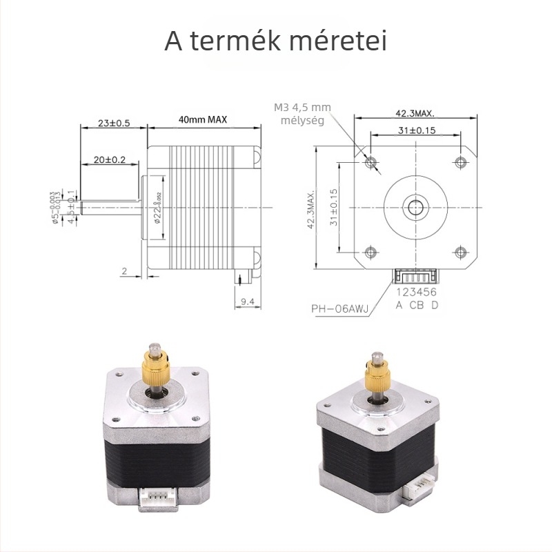42-40 léptető motor 3D nyomtatóhoz – extrudálókiegészítők fogaskeréggel és X-tengely motor