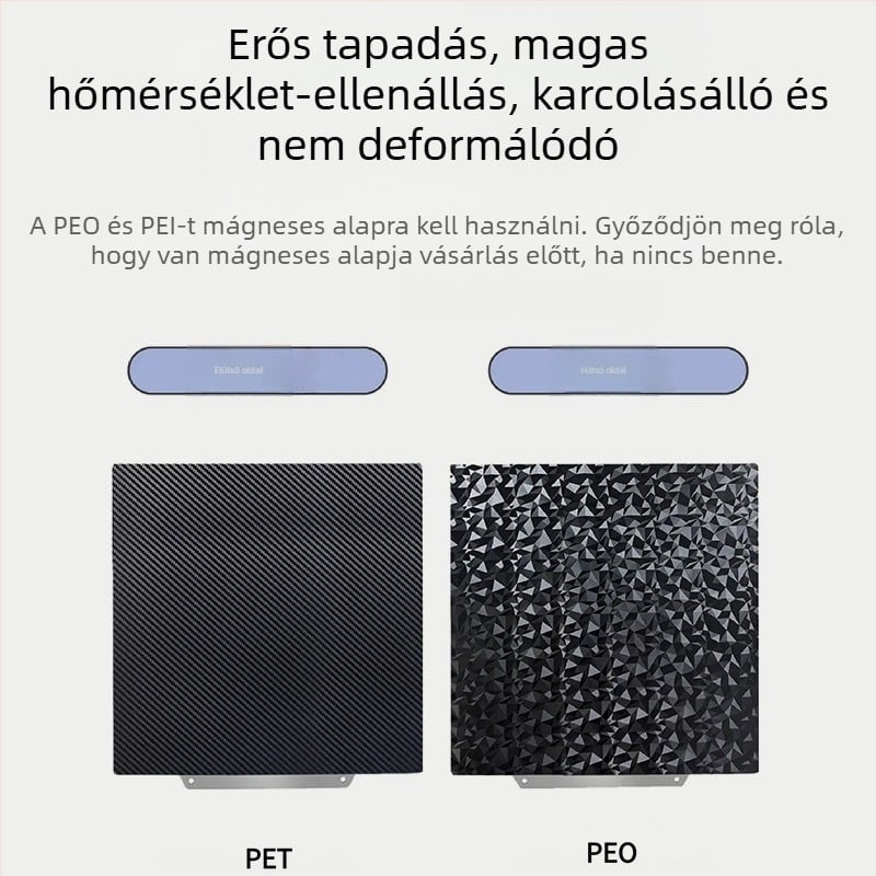 PEI fűtőágy 3D nyomtatáshoz, mágneses alap és dupla oldalú textúra