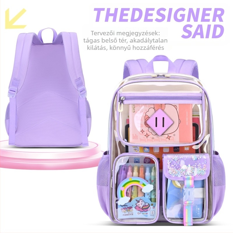 Iskolai hátizsák PVC-ból — vízálló, lélegző, ultrakönnyű, átlátszó minta, ergonómikus hátrész Zhiduobao