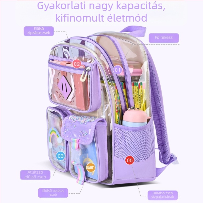 Iskolai hátizsák PVC-ból — vízálló, lélegző, ultrakönnyű, átlátszó minta, ergonómikus hátrész Zhiduobao
