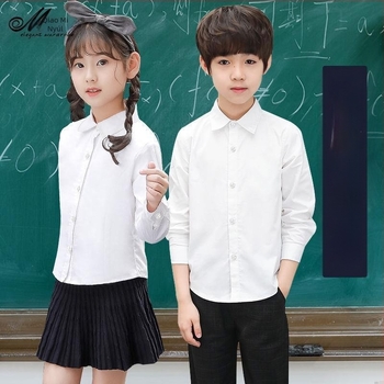 Gyerekeknek szóló ing, pamut anyagból, hosszú ujjú, négyszögletes gallér, egyszínű, uniszex, 8 éves felettieknek