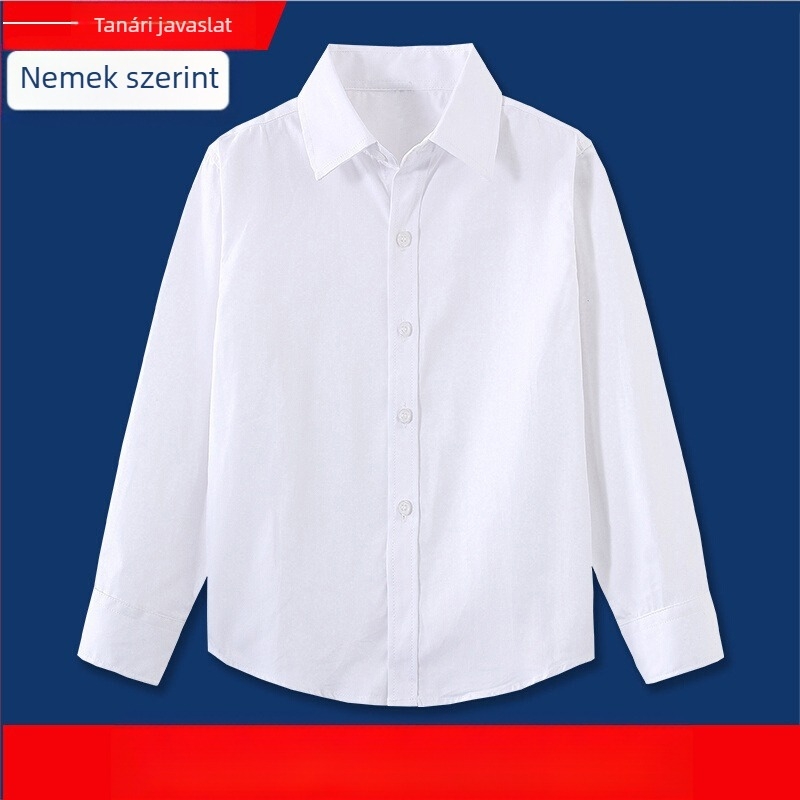 Gyerekeknek szóló ing, pamut anyagból, hosszú ujjú, négyszögletes gallér, egyszínű, uniszex, 8 éves felettieknek