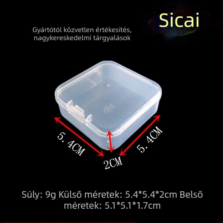 Négyzet alakú, átlátszó PP műanyag tároló doboz fedéllel, játékokhoz és ékszerekhez