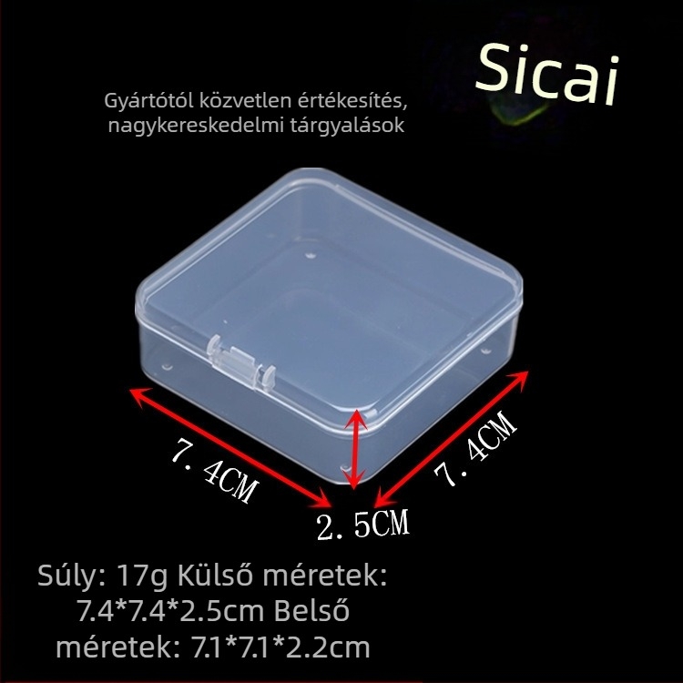 Négyzet alakú, átlátszó PP műanyag tároló doboz fedéllel, játékokhoz és ékszerekhez