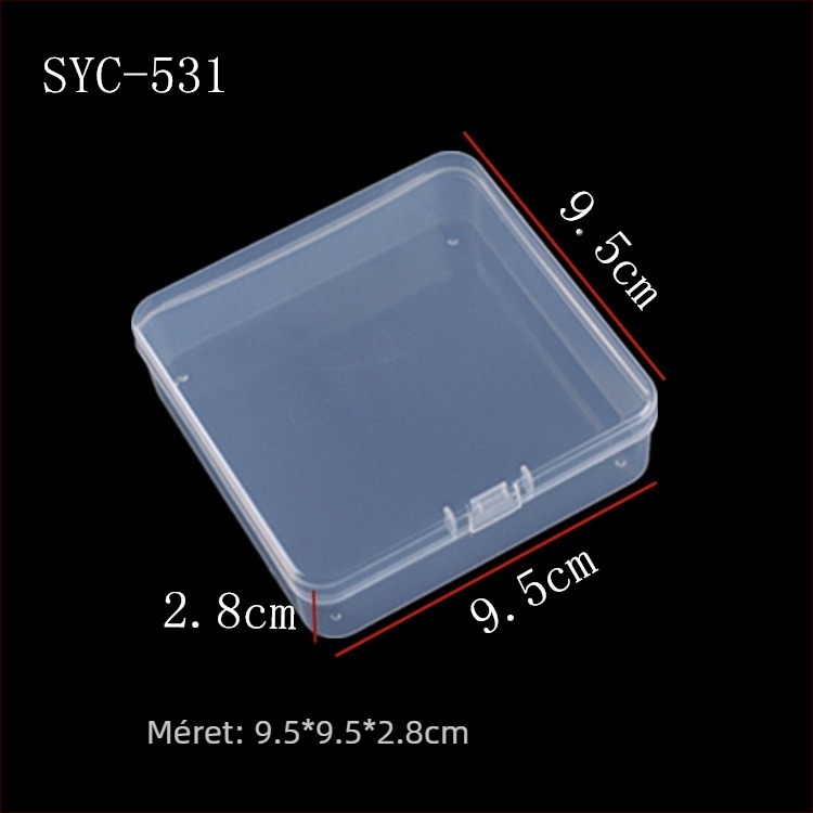 Négyzet alakú, átlátszó PP műanyag tároló doboz fedéllel, játékokhoz és ékszerekhez