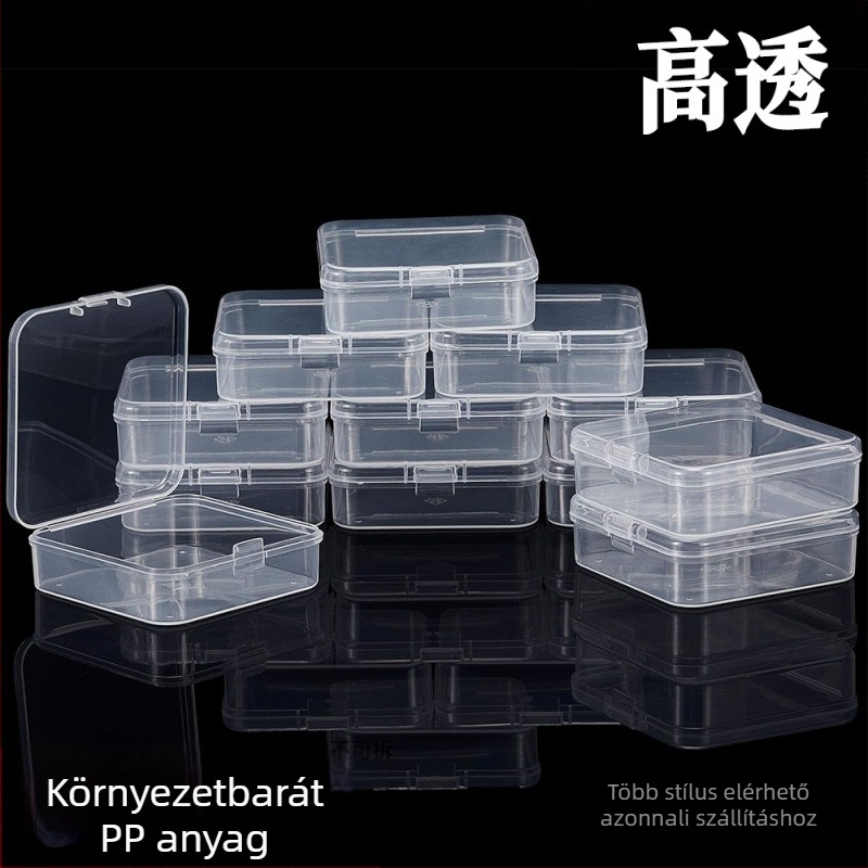 Négyzet alakú, átlátszó PP műanyag tároló doboz fedéllel, játékokhoz és ékszerekhez