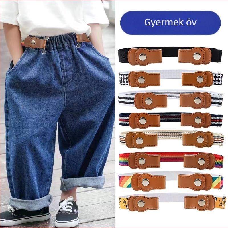 Gyerek nadrágtartó PU bőrből, ötvözet csattal, gombnyomásos zárás, szélesség 2–4 cm