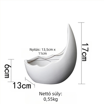 Kerámiából készült succulens virágtartó, crescent alakú, letisztult és modern stílusú, kézzel készített