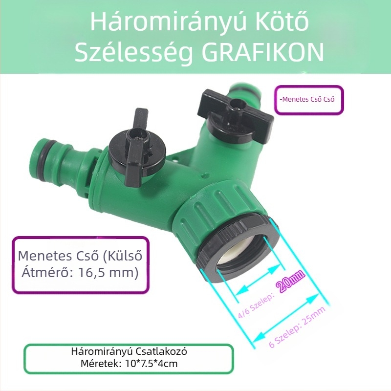 Háromutas vízcső csatlakozó kapcsoló szelep, műanyag víz elosztó mosógép csaphoz — Zhejiang, menetes csatlakozás, Deao