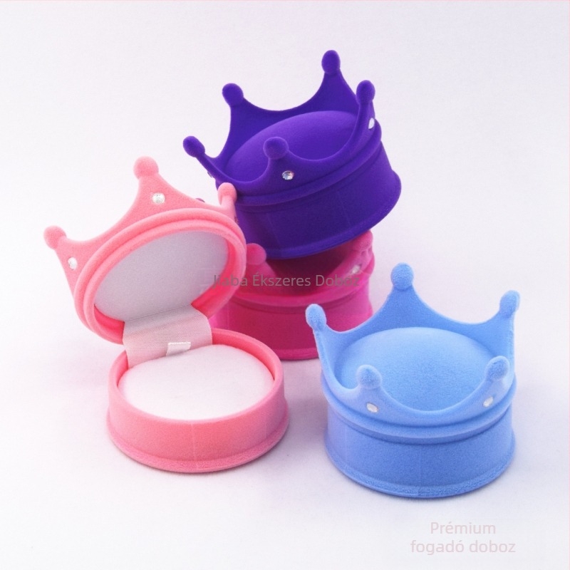 Huiyi Műanyag Kis Koronás Ékszerdoboz Velúr Belsővel Fülbevalókhoz, Nyaklánchoz és Gyűrűhöz