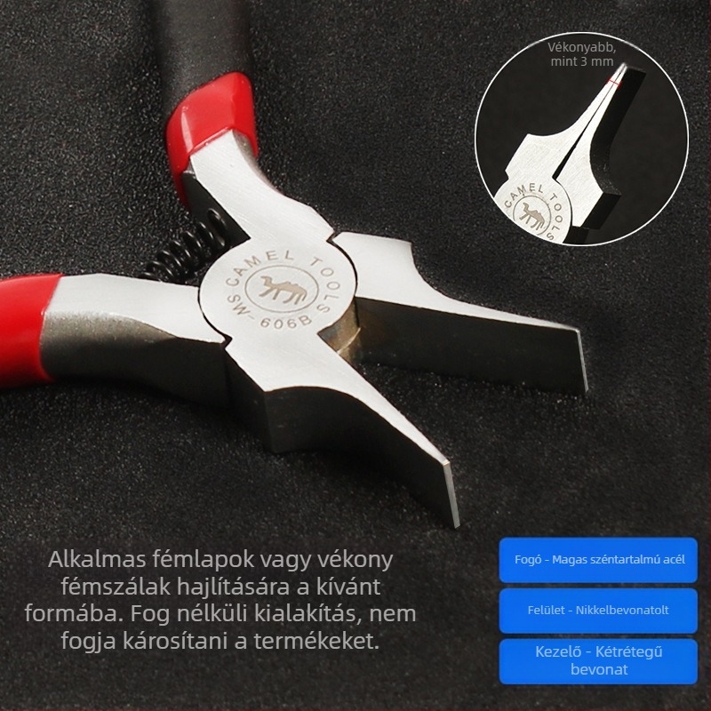 Camel SMW ékszerfogó fog nélküli lapos orrú, kézzel készített, 55# acél, PVC nyél, japán stílus