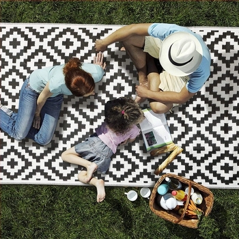 Jacquard Piknik Szőnyeg – könnyen tisztítható, nedvességálló, PP szövésű, kettős használat Kempinghez és erkélyhez