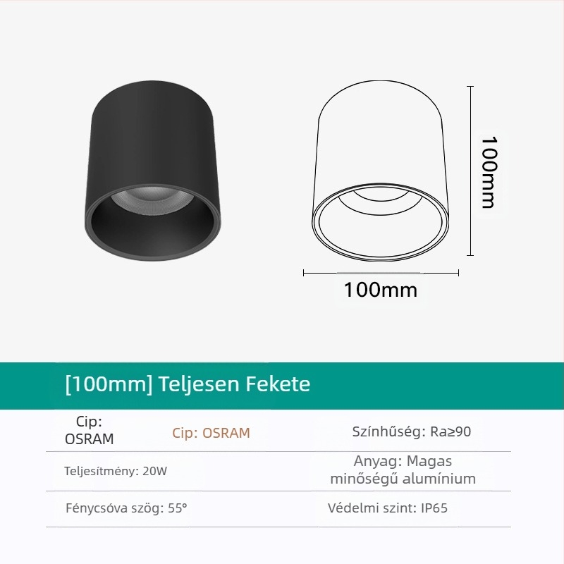 Kerek LED downlight, felületre szerelt, anti-glare, CRI ≥90, 3000–6500K